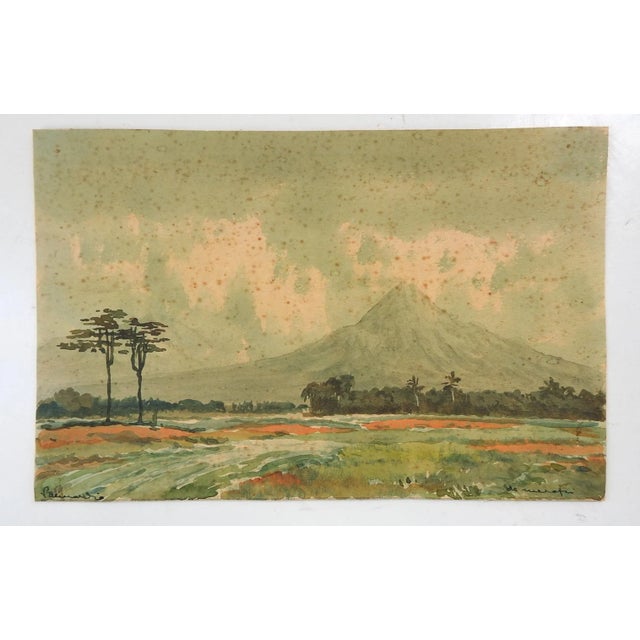 Early 20th Century Vintage Indonesian Watercolor Landscape Paintings - a Pair For Sale - Image 5 of 10