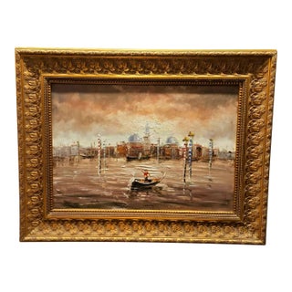 Impressionist Sailboat Landscape Hand-Painted on Cotton Fabric For Sale