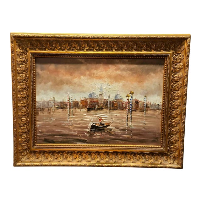 Impressionist Sailboat Landscape Hand-Painted on Cotton Fabric For Sale