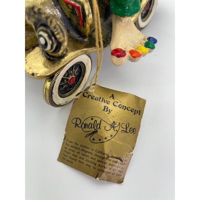 Metal Vintage Ronald A. Lee 24k Gold-Plated Hand-Painted Clown in Wind-Up Car Sculpture, C. 1979–1981 For Sale - Image 7 of 15
