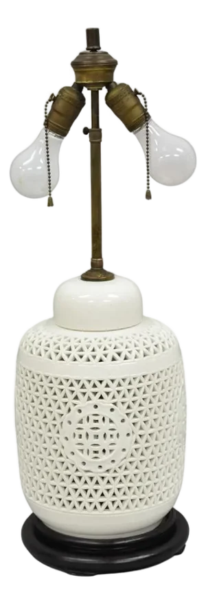 Chinosierie Blanc De Chine White Porcelain Oriental Ginger Jar Table Lamp