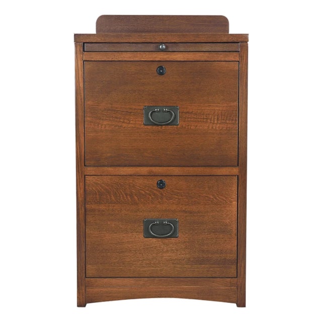 Mission Oak 2 Drawer File Cabinet W/ Writing Tray - Walnut For Sale