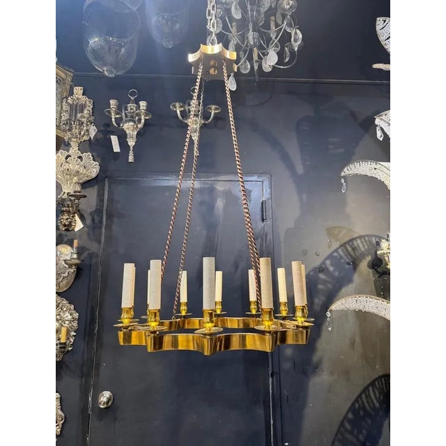 circa 1940’s French gilt bronze scalloped shape chandelier with 12 lights