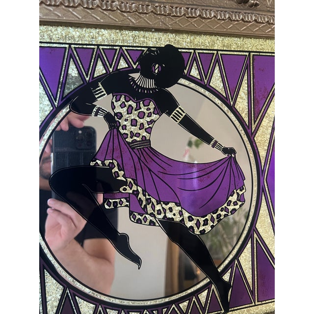 Glass Rare Vintage Mid Century Modern Postmodern 1970s African Disco Mirror Wall Art 1980s Ornate Regency MCM For Sale - Image 7 of 11