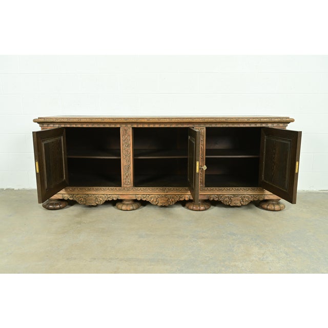 Late 19th Century Antique Danish Renaissance Revival Carved Oak Sideboard or Bar Cabinet, Circa 1890s For Sale - Image 5 of 13