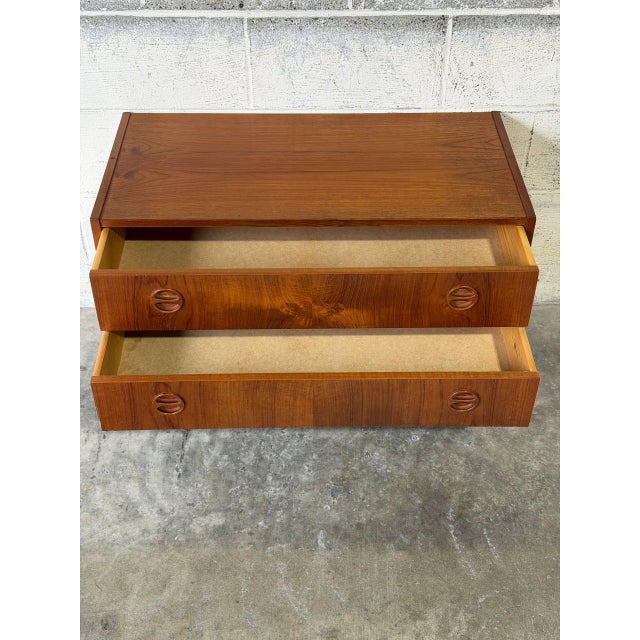 Wood Small Danish Teak Dresser With 2 Drawers Scandinavian Mid-Century Modern Vintage For Sale - Image 7 of 12