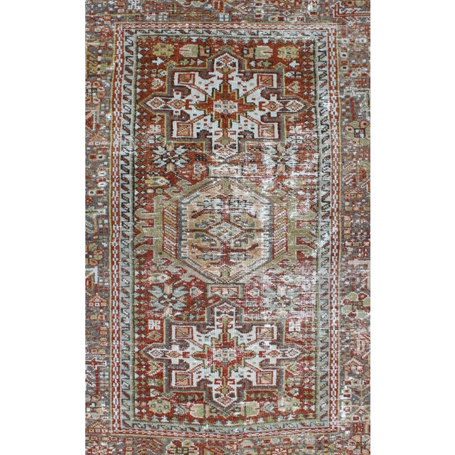 Tribal Antique Persian Karajeh Rug With Geometric Medallions and Rust Red Field 2′11″ × 4′5″ For Sale - Image 3 of 11