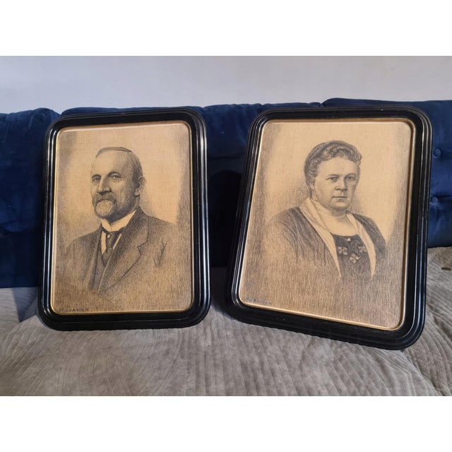 Wood Portrait, 1890s, Pencil on Paper, Framed, Set of 2 For Sale - Image 7 of 8