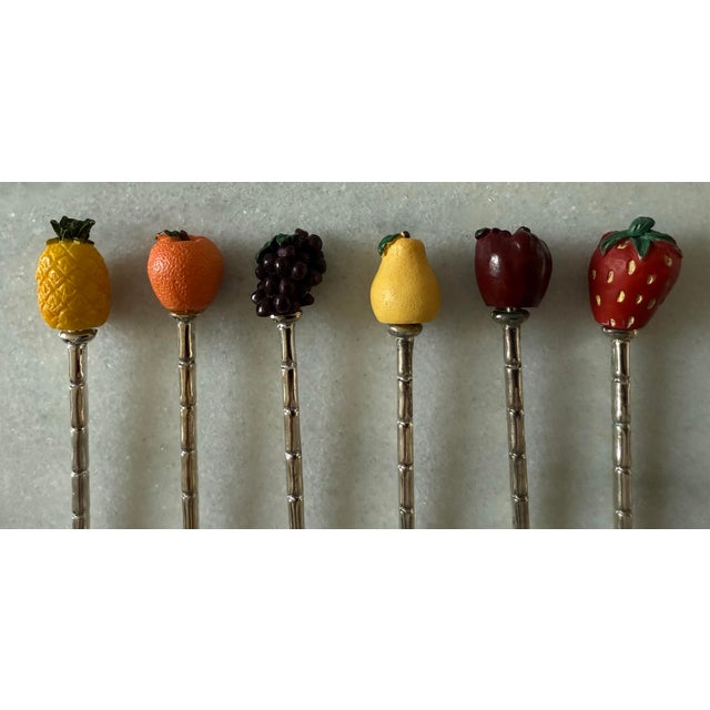 Metal Mid 20th Century Set of 6 Italian Silver Plate Teaspoons With Fruit Theme For Sale - Image 7 of 11