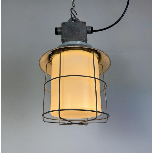 Industrial Aluminium Cage Light with Milk Glass from Elektrosvit, 1970s For Sale - Image 16 of 17