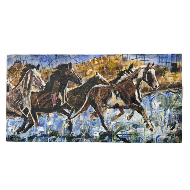 Contemporary A River Run by Kent Paulette Equestrian Horse Paintings, Big Sky Chic, Modern Cowboy, Western Yellowstone Aesthetic For Sale - Image 3 of 9