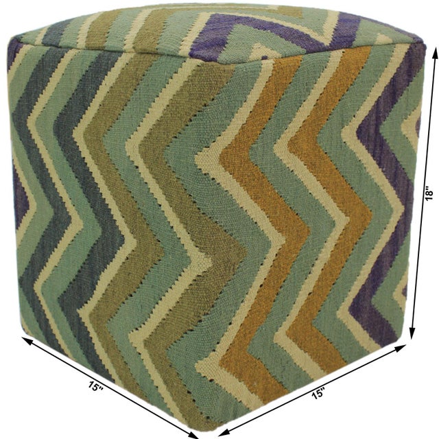 Shabby Chic Shabby Chic Grey/Ivory Handmade Kilim Upholstered Ottoman For Sale - Image 3 of 9