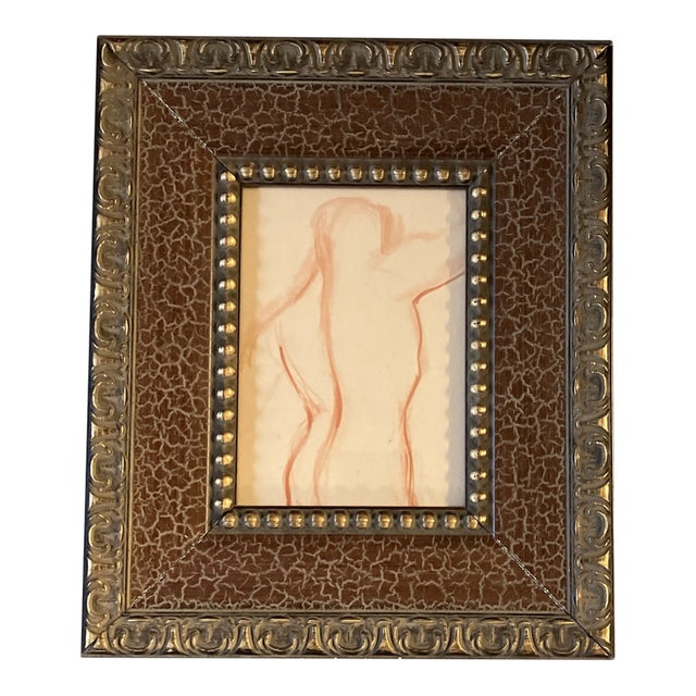 1940’s Art Deco Original Male Nude Abstract Sepia Study Drawing Ornate Frame For Sale