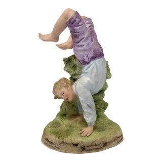 Antique Geman Bisque Gebruder Heubach Figurine - Acrobat Boy Handstand - 8.5" For Sale