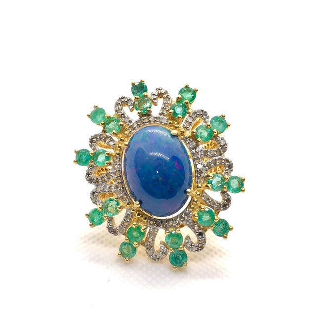 Bochic "Orient" Diamond, Sapphire & Emerald Ring Set In 18K Gold & Silver For Sale - Image 4 of 18