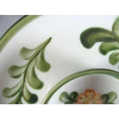 Vintage American Louisville Stoneware Country Flower Green Chip & Attached Dip Bowl For Sale - Image 4 of 7