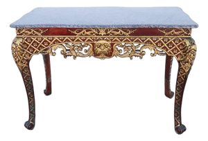 Late 20th Century Italian Painted & Parcel-Gilt Marble Top Console Table With Mythical Mask Carvings, 48.5"