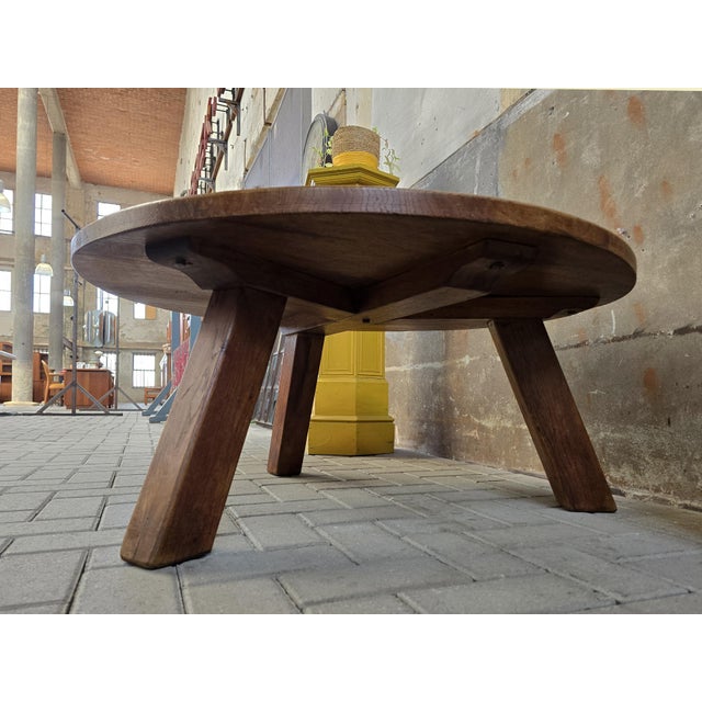 Large Mid-Century Modern Round Oak Coffee Table, 1970s For Sale - Image 11 of 13