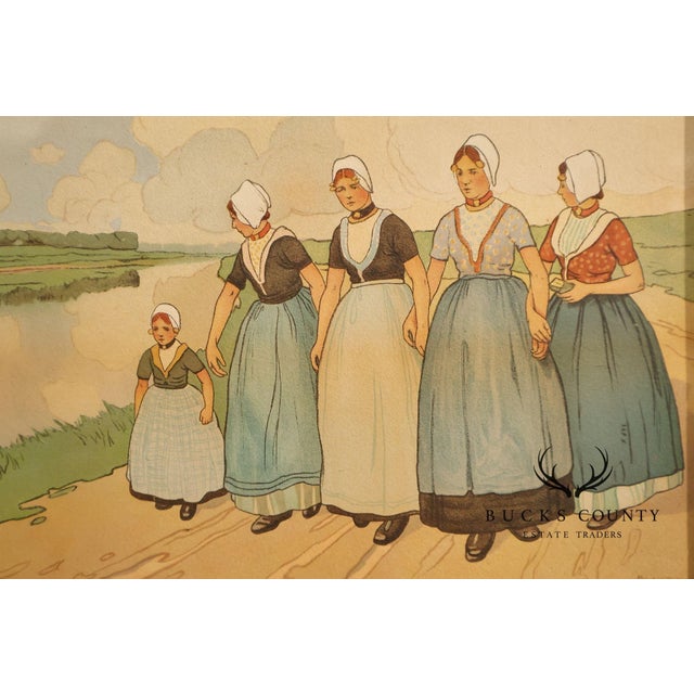 Henri Cassiers Dutch Village Scene Print in Arts & Crafts Oak Frame For Sale - Image 9 of 17