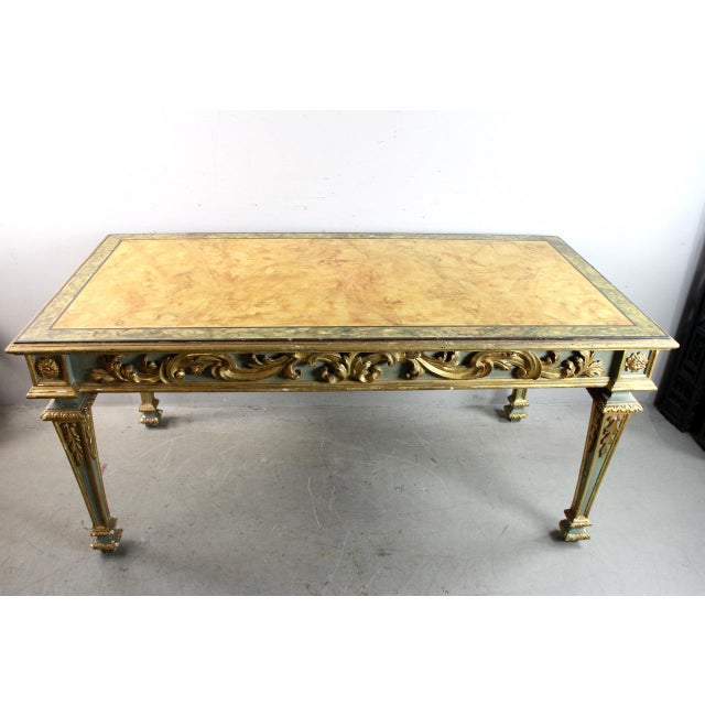 19th Century Italian Carved Green and Gilt Foyer Table with Faux Marble Top For Sale - Image 9 of 18