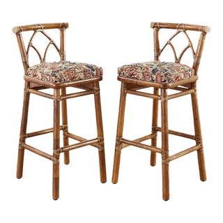 McGuire Organic Modern Rattan Bar Stools - a Pair For Sale