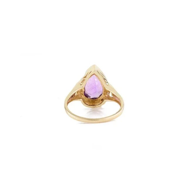 Metal Pear Cut Amethyst Birthstone Cocktail Diamond Halo Ring- Anniversary Gifts Size 5 For Sale - Image 7 of 12
