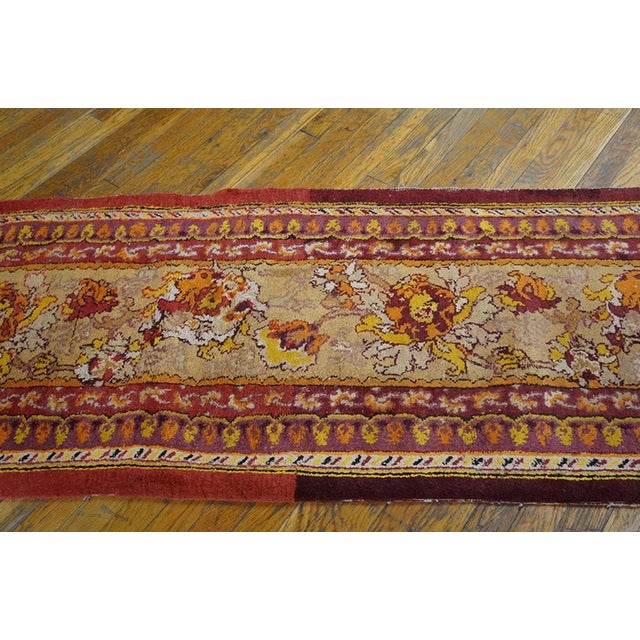 Indian 1900s Tan-Beige Floral Runner Antique Hand Knotted Indian Agra Rug 2' 5"x 13' 2" Wool Carpet For Sale - Image 3 of 4