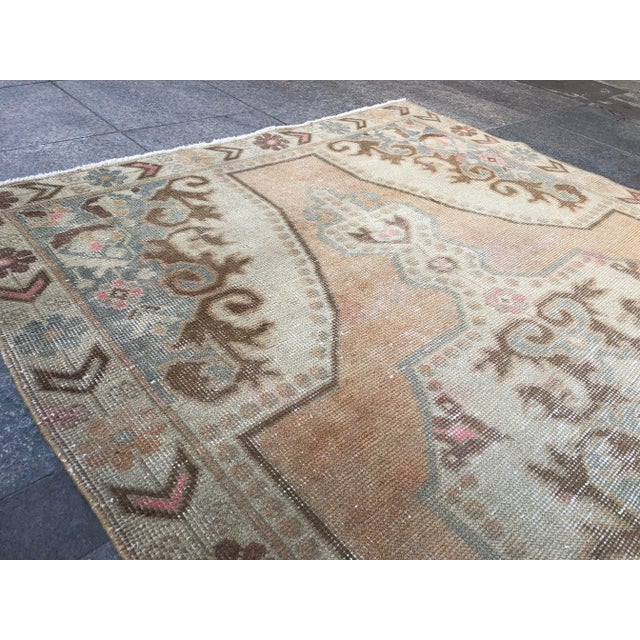 1960s Vintage Turkish Hand Knotted Nomadic Wool Rug - 4′5″ × 7′8″ For Sale - Image 5 of 11