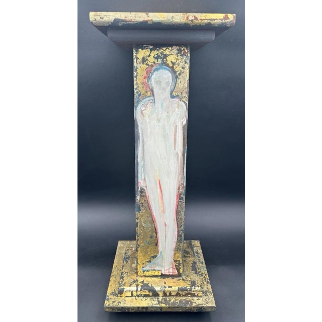 Selina Trieff Art Wood Pedestal Column Painted Figures Gold Leaf Selena For Sale - Image 10 of 18