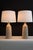 Unusual pair of Accolay style lamps. Textured finish with geometric inlay design. Both creating depth in each piece....
