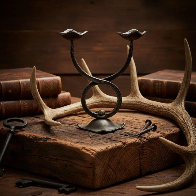Hefaistos Prague Forged Iron Taurus Zodiac Candle Holder-Arts Crafts-Czech-Metal For Sale - Image 4 of 11