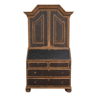 Baroque Secretary with Black Exterior and Blue Interior, Circa 1760 For Sale
