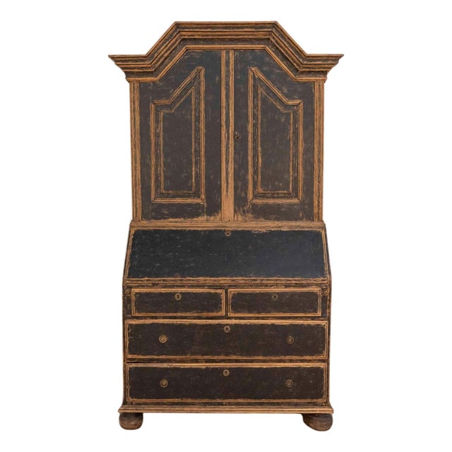 Baroque Secretary with Black Exterior and Blue Interior, Circa 1760 For Sale