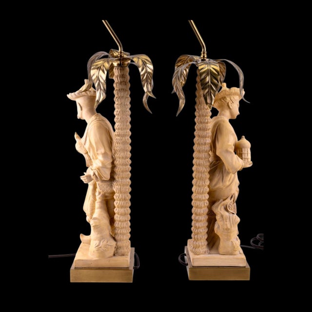 Hollywood Regency Chapman Terracotta Chinoiserie Palm Frond Table Lamps - Pair For Sale In Atlanta - Image 6 of 10