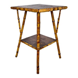 19th Century Antique English Scorched Bamboo Side Table For Sale