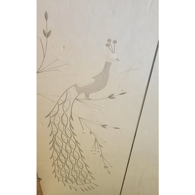 Glass Monumental Vintage 3 Panel Horizontal Mirror With Etched Peacocks For Sale - Image 7 of 12
