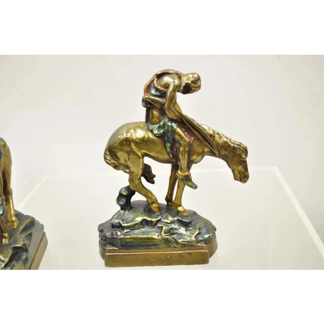 Vintage Bronze Clad 8" End of Trail Indian on Horse Figure Bookends - A Pair For Sale - Image 11 of 12