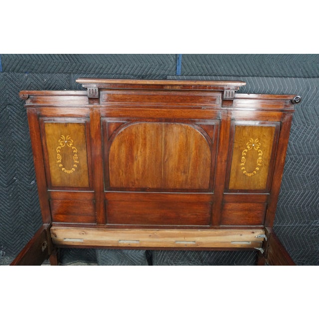 Antique Edwardian Neoclassical Style Mahogany Fruitwood Inlaid Bed Frame For Sale - Image 11 of 18