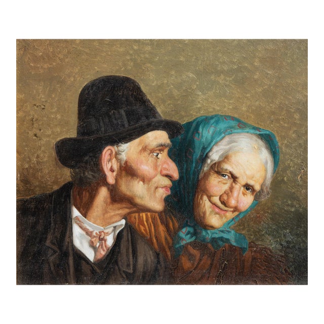 Portrait Painting of an Elderly Couple Italian. 19th Century. Framed. For Sale