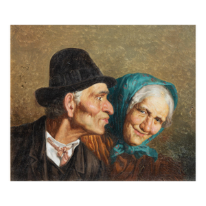 Portrait Painting of an Elderly Couple Italian. 19th Century. Framed.