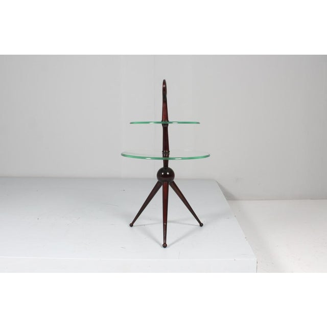 1950s Mid-Century Wooden Side Table with Two Circular Glass Tops attributed to Cesare Lacca for Cesare Lacca, Italy, 1950s For Sale - Image 5 of 9