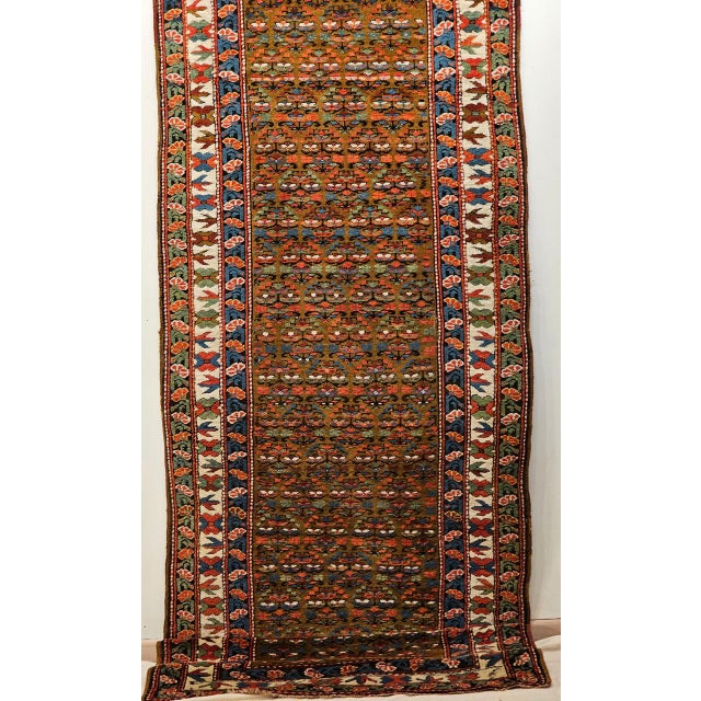 Vintage Persian Kurdish Camelhair Runner Rug, Hand-Knotted Wool, Allover Pattern, 4x14, Camelhair & Ivory For Sale - Image 16 of 18