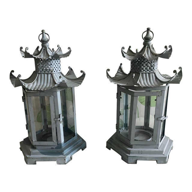 Pair Vintage Pagoda Candle Lanterns For Sale