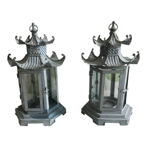 Pair Vintage Pagoda Candle Lanterns