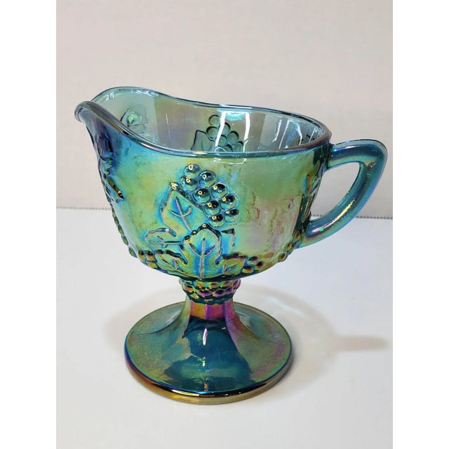 Glass 1970s Indiana Harvest Grape Blue Carnival Glass Creamer For Sale - Image 7 of 7