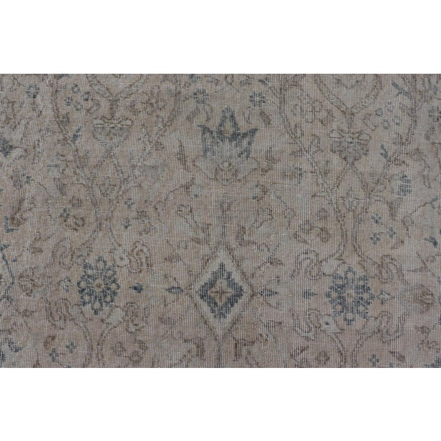 Vintage Turkish Oushak Rug, Distressed Floral Design, Cream & Blue 9'5 X 11'10 For Sale - Image 9 of 16