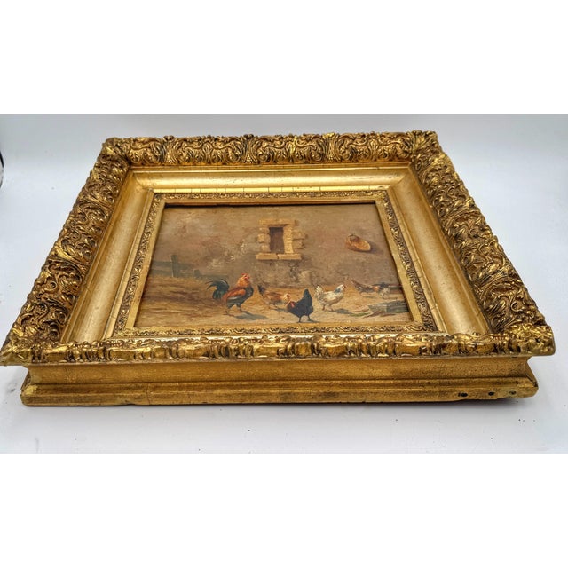 Jules Depierre French Farmyard Scene with Chickens, Oil on Panel, Late 19th Century For Sale - Image 11 of 11