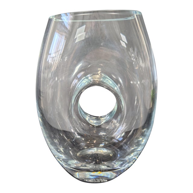 Crystal Vase, Modern, Jeff Leatham, Heavy, Hole in Center, 2010's. Mint For Sale