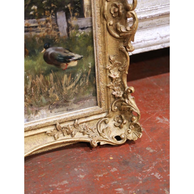 19th Century English Farmyard Oil Painting in Carved Gilt Frame Signed B. Ewald For Sale - Image 10 of 14