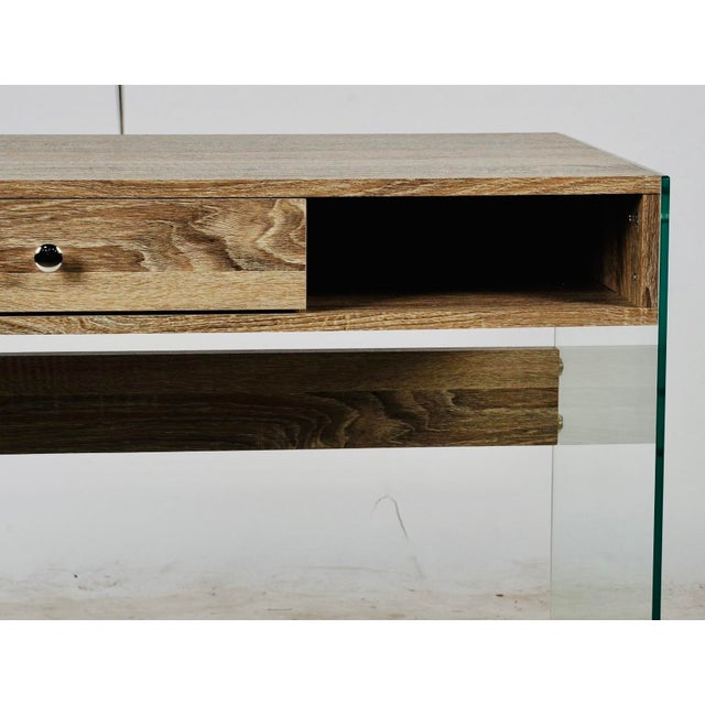 Gray Modern Glass Waterfall Writing Desk / Minimalist Faux Bois Console With Drawer For Sale - Image 8 of 8